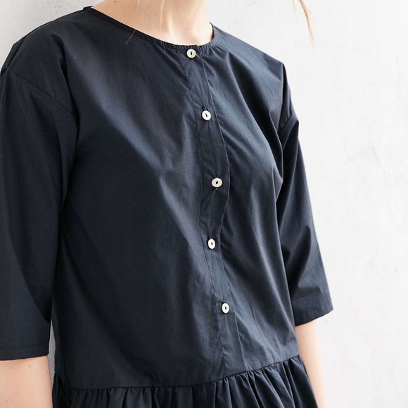 NWT OBJECTS WITHOUT MEANING URBAN OUTFITTERS DROP-WAIST MIDI DRESS S NAVY BLUE - Picture 5 of 12